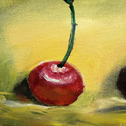 Rustic Still Life Oil Painting "Red Cherries" Original Small Art Holland Art Shop
