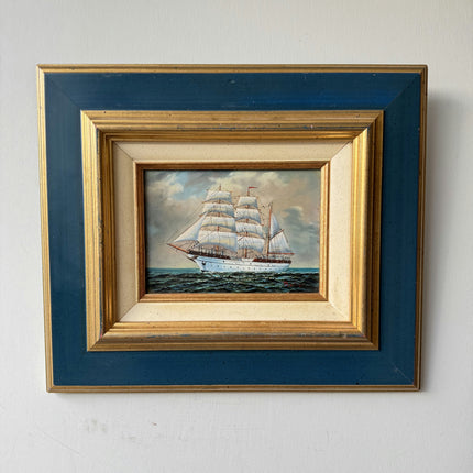 Rustic Seascape Oil Painting "Framed Ship" Vintage Small Artwork Holland Art Shop