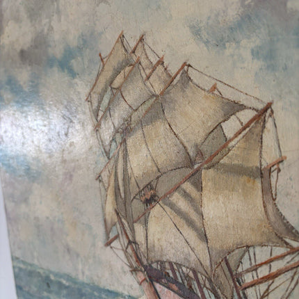 “SAILING THE WAVES” Vintage Oil Painting Seascape Ship Ocean Artwork - HollandArtShop