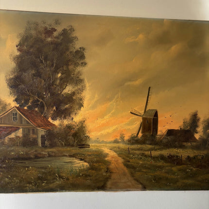 Striking Landscape Oil Painting "Windmill Path" Classic Large Artwork - HollandArtShop