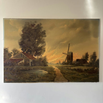 Striking Landscape Oil Painting "Windmill Path" Classic Large Artwork - HollandArtShop