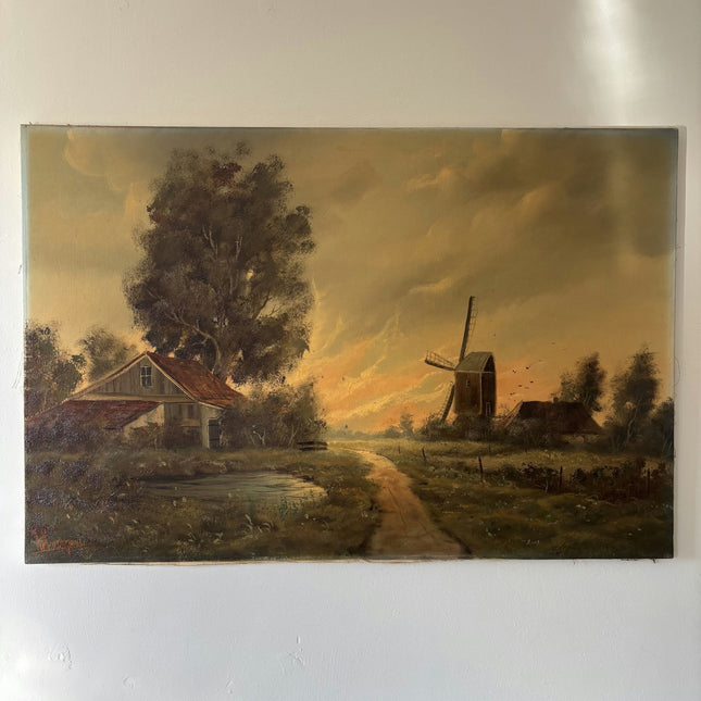 Striking Landscape Oil Painting "Windmill Path" Classic Large Artwork - HollandArtShop