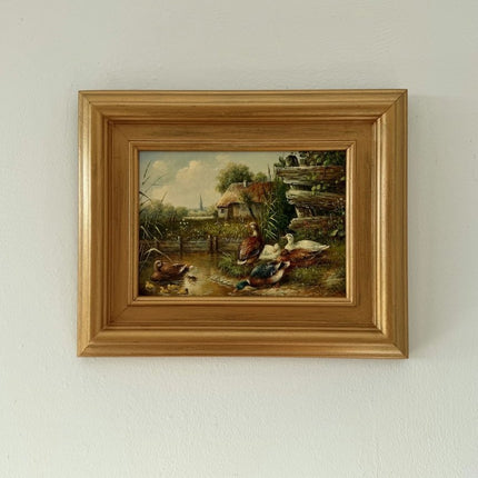 Striking Oil Painting Animals "Ducks By Water" Refined Small Art - Holland Art Shop