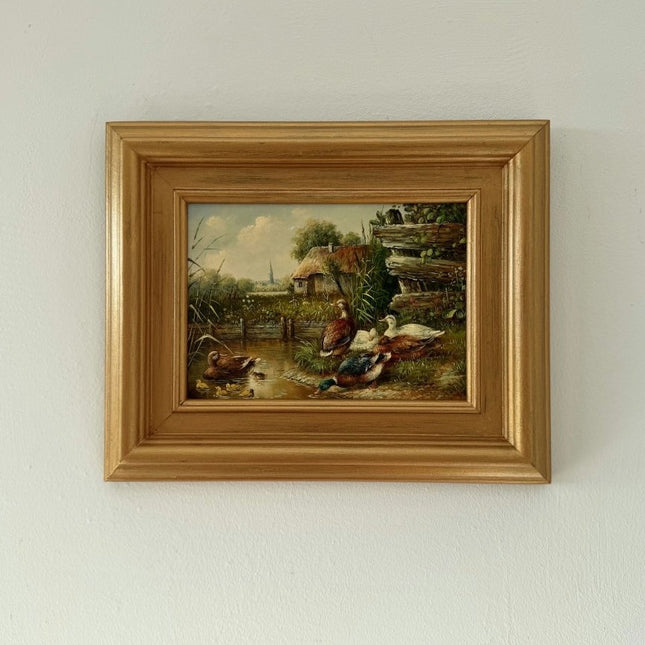 Striking Oil Painting Animals "Ducks By Water" Refined Small Art - Holland Art Shop