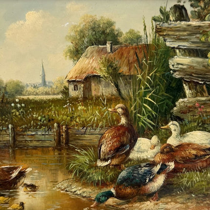 Striking Oil Painting Animals "Ducks By Water" Refined Small Art - Holland Art Shop