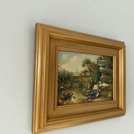 Striking Oil Painting Animals "Ducks By Water" Refined Small Art - Holland Art Shop