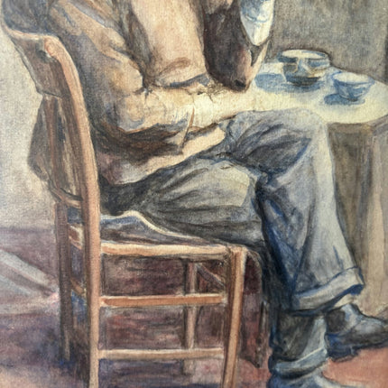 Striking Portrait Aquarel "Thoughtful Man" Vintage Medium Artwork - HollandArtShop