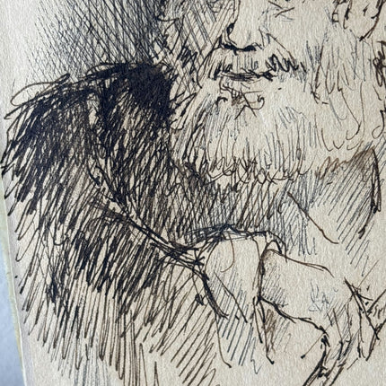 Striking Portrait Ink Drawing "Bearded Musician" Original Small Artwork - HollandArtShop