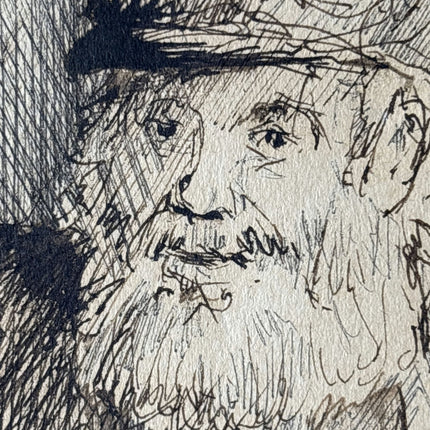 Striking Portrait Ink Drawing "Bearded Musician" Original Small Artwork - HollandArtShop