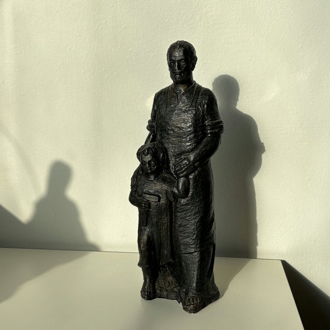 Striking Portrait Sculpture "Father And Child" Handcrafted Small Art - HollandArtShop