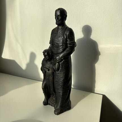 Striking Portrait Sculpture "Father And Child" Handcrafted Small Art - HollandArtShop