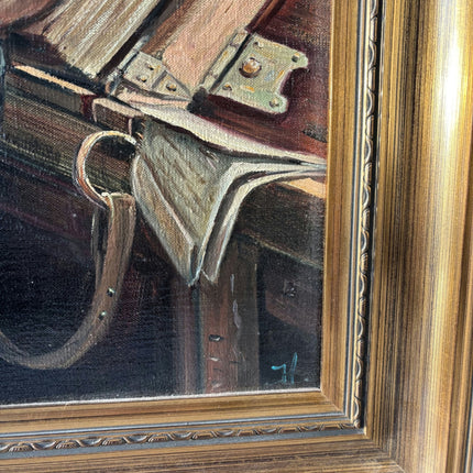 Thoughtful Elderly Scholar Oil Painting Library Books Antique sold without frame - HollandArtShop