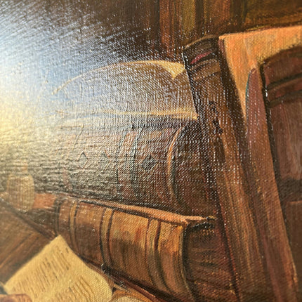 Thoughtful Elderly Scholar Oil Painting Library Books Antique sold without frame - HollandArtShop