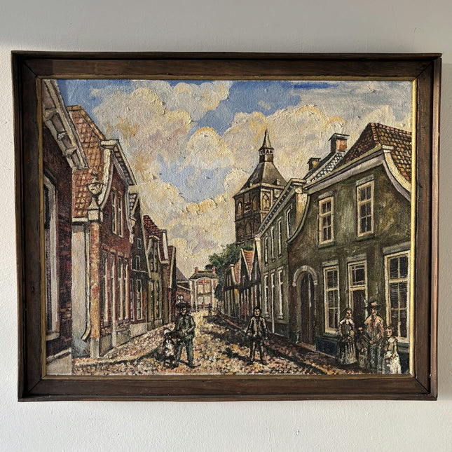 Traditional Cityscape Oil Painting "Street Gatherings" Medium Artwork - HollandArtShop
