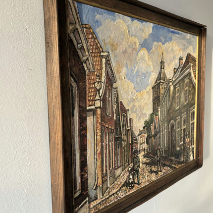 Traditional Cityscape Oil Painting "Street Gatherings" Medium Artwork - HollandArtShop