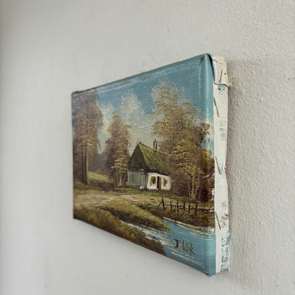 Traditional Oil Painting Landscape "Thatched Cottage" Classic Small Artwork - HollandArtShop