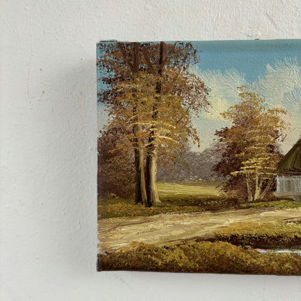 Traditional Oil Painting Landscape "Thatched Cottage" Classic Small Artwork - HollandArtShop