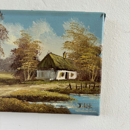 Traditional Oil Painting Landscape "Thatched Cottage" Classic Small Artwork - HollandArtShop
