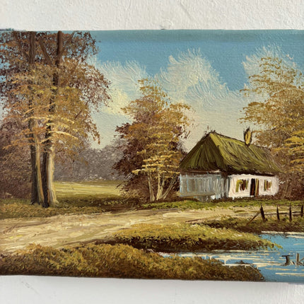 Traditional Oil Painting Landscape "Thatched Cottage" Classic Small Artwork - HollandArtShop