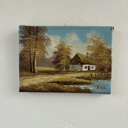 Traditional Oil Painting Landscape "Thatched Cottage" Classic Small Artwork - HollandArtShop