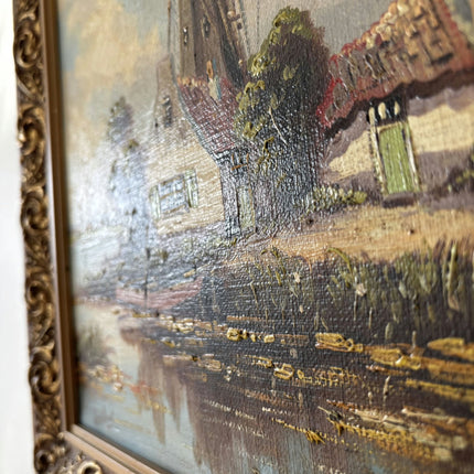 Traditional Oil Painting Landscape "Windmill Scene" Authentic Small Artwork - HollandArtShop