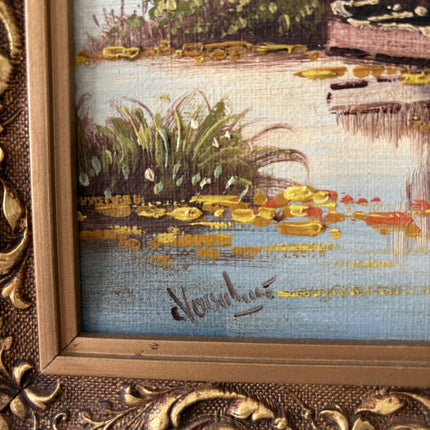Traditional Oil Painting Landscape "Windmill Scene" Authentic Small Artwork - HollandArtShop