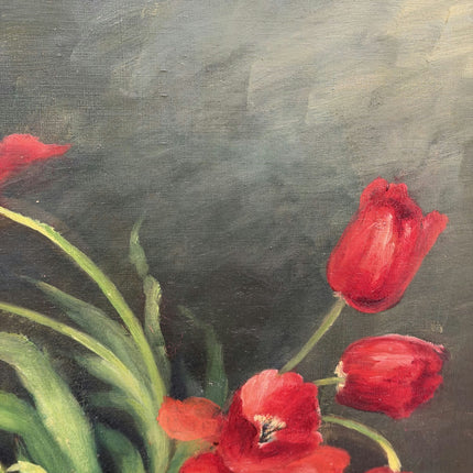 Refined Still Life Oil Painting "Red Tulip Bouquet" Traditional Large Art Holland Art Shop