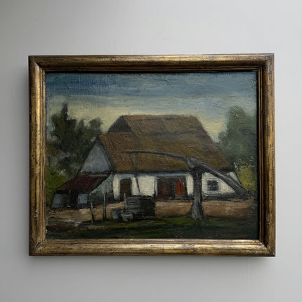 Handcrafted Farm Oil Painting "Thatched House" Rustic Artwork Holland Art Shop