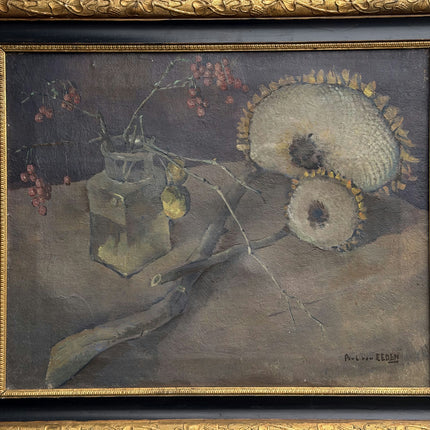 Refined Still Life Oil Painting "Withered Sunflowers" Vintage Artwork Holland Art Shop
