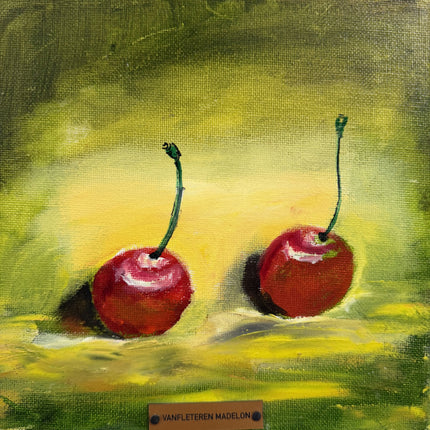 Rustic Still Life Oil Painting "Red Cherries" Original Small Art Holland Art Shop