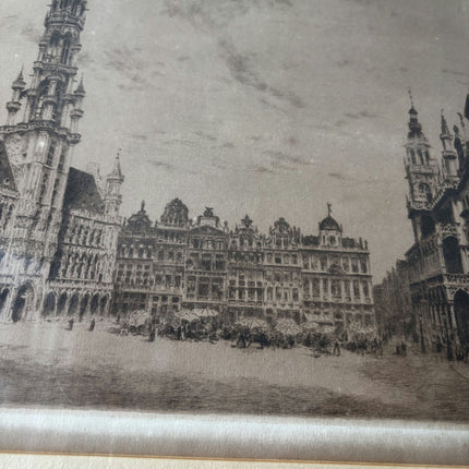 Vintage Cityscape Etching "Town Hall Tower" Original Medium Art - HollandArtShop