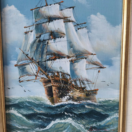 Vintage 'Coastal View' Late 20th Century Stunning Seascape Framed Oil Painting - HollandArtShop