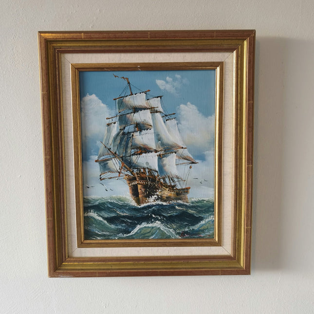 Vintage 'Coastal View' Late 20th Century Stunning Seascape Framed Oil Painting - HollandArtShop