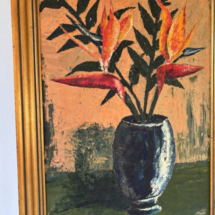 Vintage Flower Tree Still Life floral Oil Painting Flowers in Vase Mid 20th C - HollandArtShop