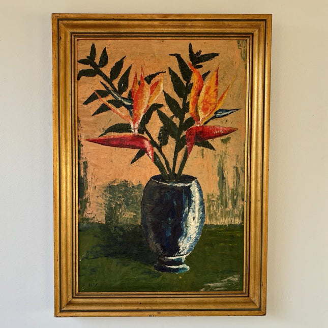 Vintage Flower Tree Still Life floral Oil Painting Flowers in Vase Mid 20th C - HollandArtShop