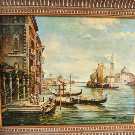Vintage "Gondolas" Boats Italian City Architecture Hand Made Oil Painting - HollandArtShop
