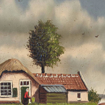 Vintage "Hollands River" Trees a Boat Person House In Ornate Frame - HollandArtShop