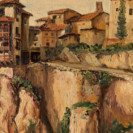 Vintage Landscape Oil Painting "Hanging Houses" Marvelous Medium Artwork - HollandArtShop