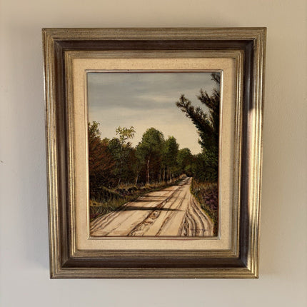 "Vintage Landscape Road" Framed Classic European Original Artwork Oil Painting - HollandArtShop