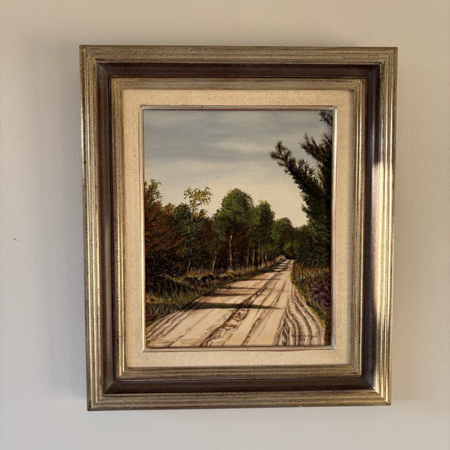 "Vintage Landscape Road" Framed Classic European Original Artwork Oil Painting - HollandArtShop