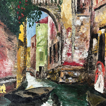 Vintage Oil Painting "Canal Archway" Antique Medium Artwork - HollandArtShop