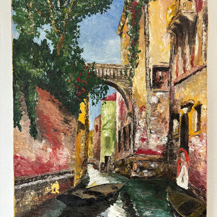 Vintage Oil Painting "Canal Archway" Antique Medium Artwork - HollandArtShop