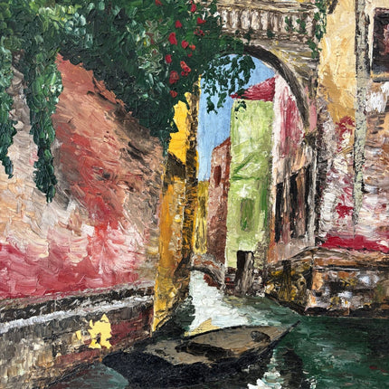 Vintage Oil Painting "Canal Archway" Antique Medium Artwork - HollandArtShop