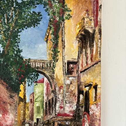Vintage Oil Painting "Canal Archway" Antique Medium Artwork - HollandArtShop