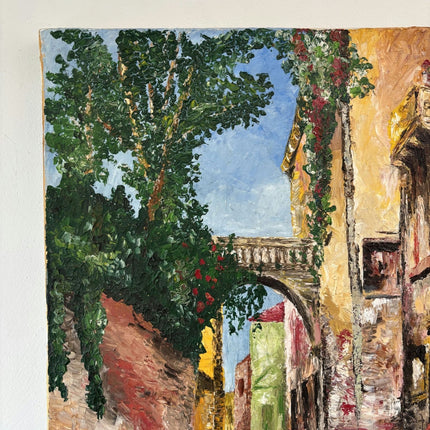 Vintage Oil Painting "Canal Archway" Antique Medium Artwork - HollandArtShop