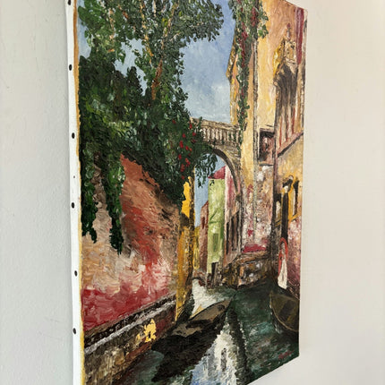 Vintage Oil Painting "Canal Archway" Antique Medium Artwork - HollandArtShop