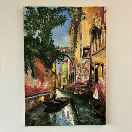 Vintage Oil Painting "Canal Archway" Antique Medium Artwork - HollandArtShop