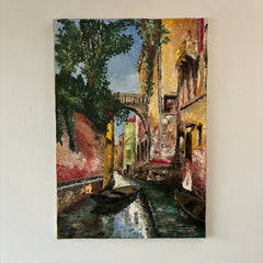 Vintage Oil Painting "Canal Archway" Antique Medium Artwork - HollandArtShop