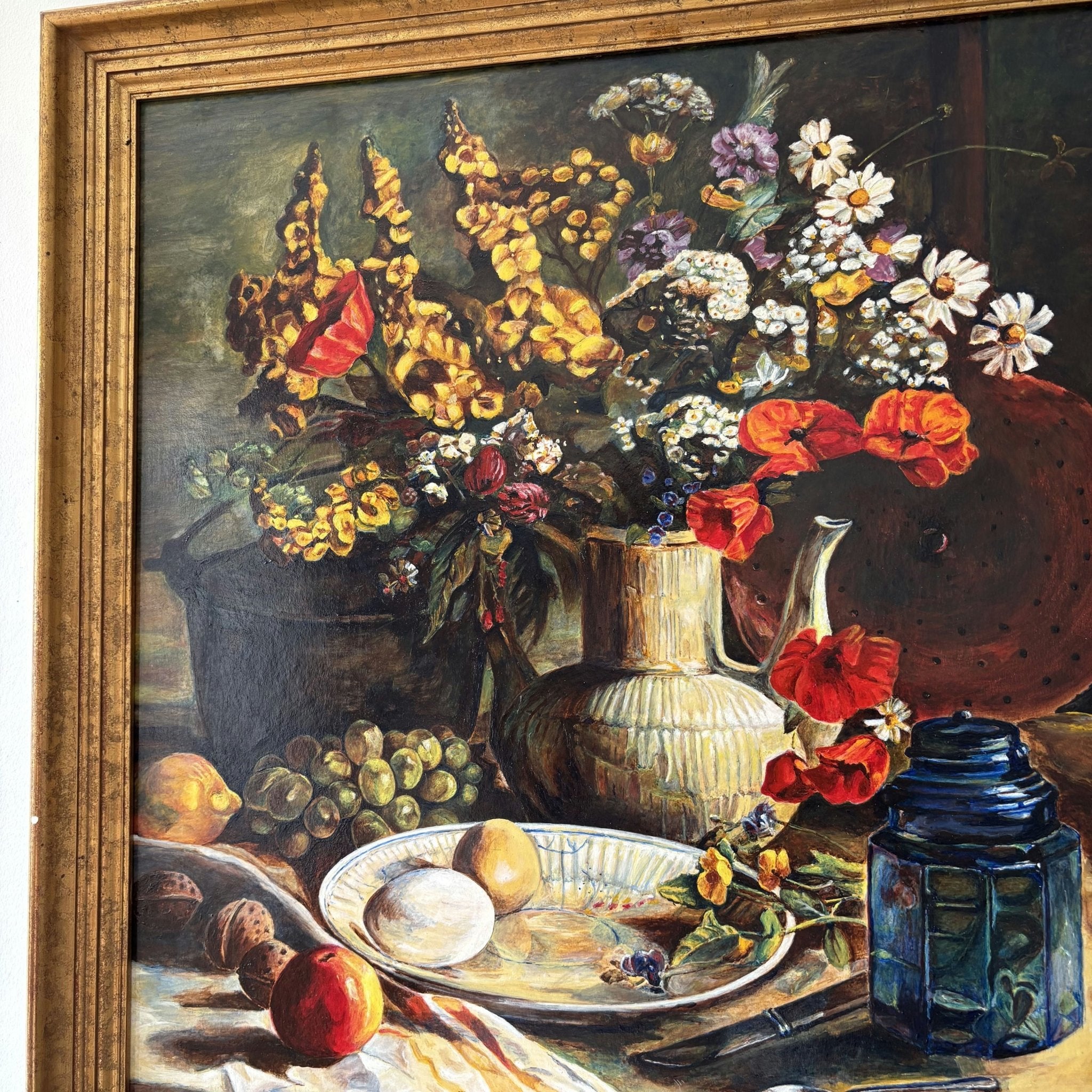 Vintage Oil Painting Flowery Still Life 