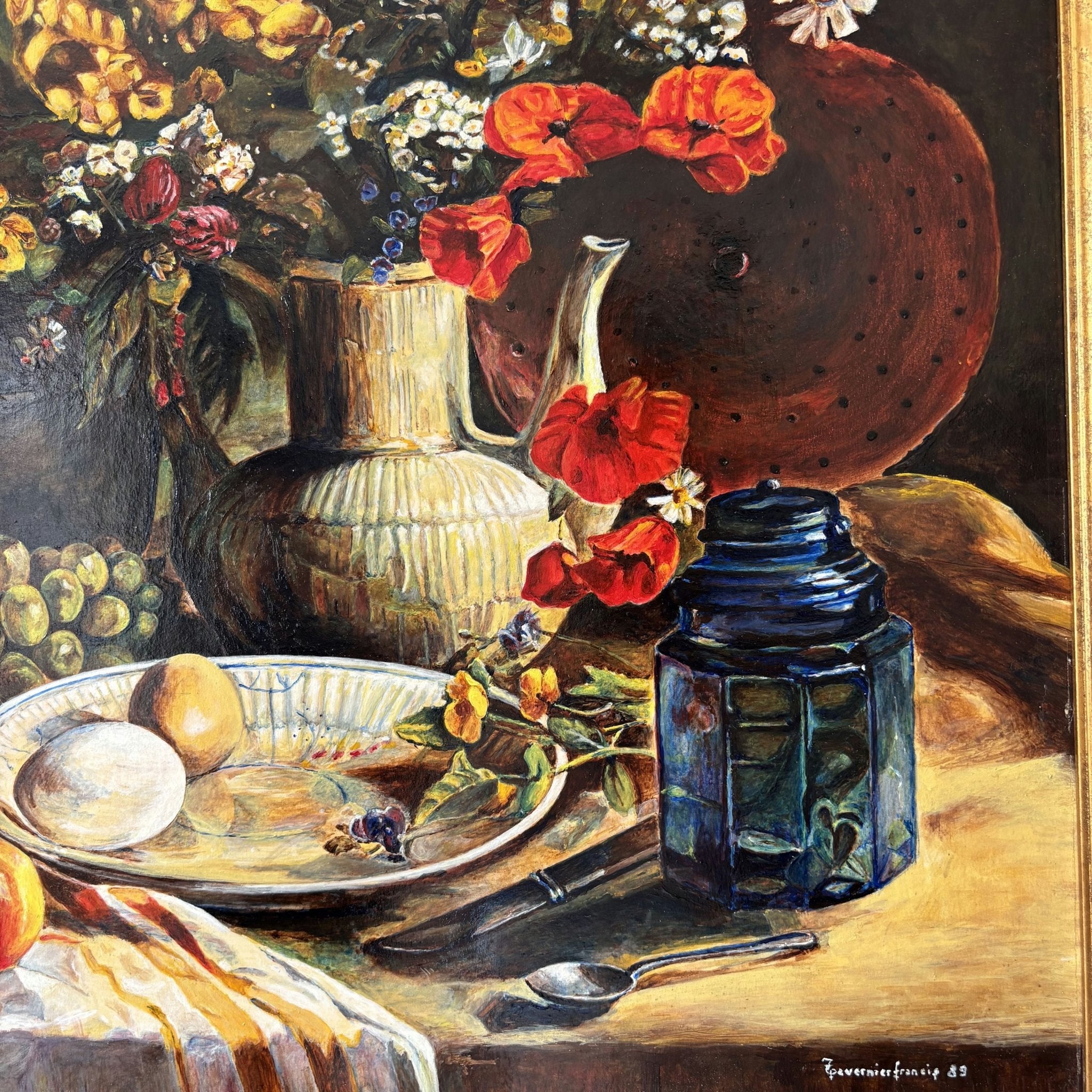 Vintage Oil Painting Flowery Still Life 